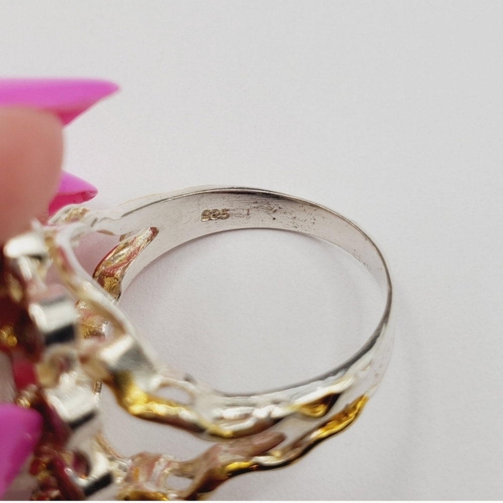 Genuine Moonstone & Purple Amethyst Sterling Silver / 18k Yellow Gold Halo Ring - Picture 4 of 4